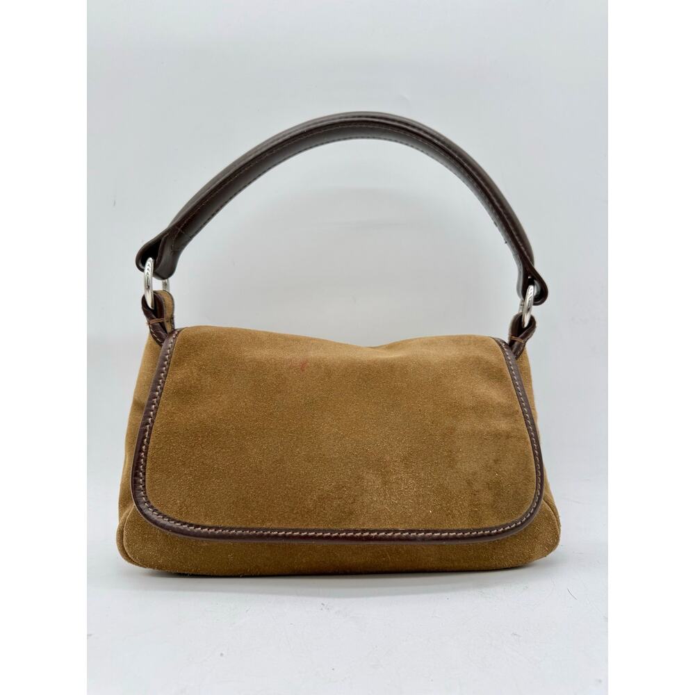 Vintage Lands’ End Suede Leather Shoulder Bag Camel Brown Y2K Baguette Purse
